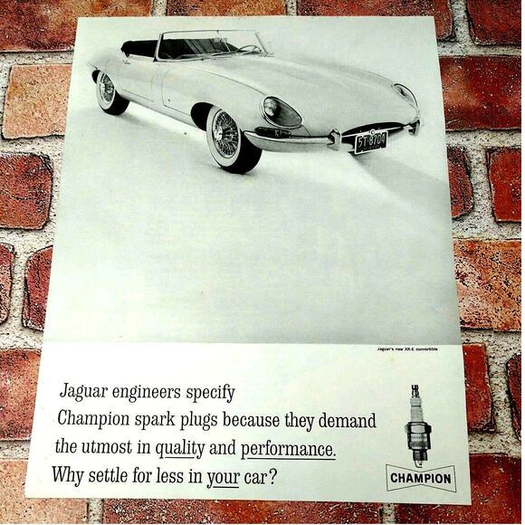 1961 Champion Spark Plugs - Jaguar XK-E Convertible Car - Vtg PRINT‎ AD Ephemera - Picture 1 of 10